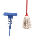 Closeup of red and blue mop for cleaning. Royalty Free Stock Photo