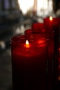 Closeup of red candles in a church Royalty Free Stock Photo