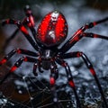 Closeup red coloured dangerous looking spider
