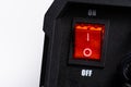 Closeup red electric switch on, off. Royalty Free Stock Photo