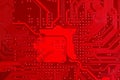 Closeup of red electronic motherboard circuit with processor Royalty Free Stock Photo