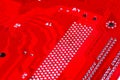 Closeup of red electronic motherboard circuit with processor Royalty Free Stock Photo