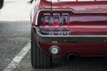 Closeup of red Ford Mustang rear light