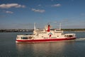 Closeup, Red Funnel ferry traverses water, Southampton, England, UK