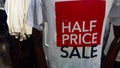 Closeup Red Half Price Shop Sale Sign