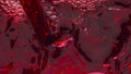 Closeup red liquid filling wineglass super slow motion. Wine splashing bubbling