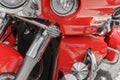 Closeup of red motorcycle. Beautiful modern red motorcycle headlights details.. Royalty Free Stock Photo