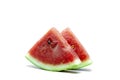 Closeup of red pieces of fresh two watermelon on a white background