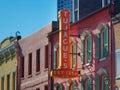 Closeup of a red sign of a restaurant in New Orleans French Quarter, USA Royalty Free Stock Photo