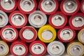 Red and silver aa alkaline batteries stack on full frame Royalty Free Stock Photo