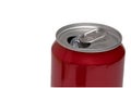 Closeup red slim aluminum can white background Royalty Free Stock Photo