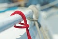 Closeup of red thin short line used for yachting purposes Royalty Free Stock Photo