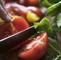 Closeup of red tomato cut in halves Royalty Free Stock Photo