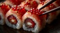 Closeup of Red Tuna Sushi Rolls with Caviar Royalty Free Stock Photo