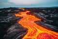 Volcanic lava flow under the blue sky