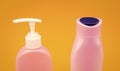 Closeup refillable liquid containers for toiletry and cosmetic products packing, bottles