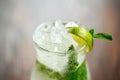 Closeup refreshing mojito cocktail ice lime mint Royalty Free Stock Photo