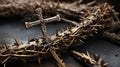 Jesus Christ cross, nail and crown of thorns Royalty Free Stock Photo