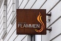 Closeup of Restaurant Flammen sign, Copenhagen, Denmark