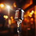 Closeup retro microphone on stage, music background