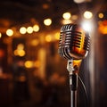 Closeup retro microphone on stage, music background