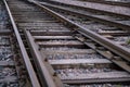 Closeup of an retro style railway track with wooden sleepers