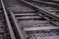 Closeup of an retro style railway track with wooden sleepers