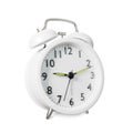 Closeup retro white alarm clock isolated on white background with clipping path