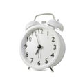 Closeup retro white alarm clock isolated on white background with clipping path