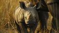 Closeup of a rhino calf standing protectively next to its mothers body a heartbreaking image of an orphaned baby left