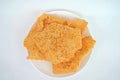 Closeup of Rice CracKer with Flossy Pork