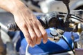 Closeup on rider's hand on the handlebar Royalty Free Stock Photo