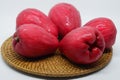 Closeup ripe Malay apple served on rattan tray Royalty Free Stock Photo