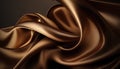 Closeup of rippled brown satin fabric. Whole background.