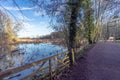 Closeup of the river of Attingham Park and a bridge in Shrewsbury, England