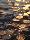 Closeup of River Full of Golden Coins During Golden Hour