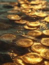 Closeup of River Full of Golden Coins During Golden Hour