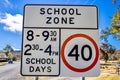 Closeup of a road sign of School Zone 40 Km at Emmaville New South Wales, Australia