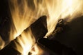Closeup of roaring blazing fire on campfire logs