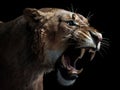 A Closeup of a Roaring Sabertooth Tiger in the Dark Royalty Free Stock Photo