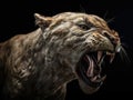 A Closeup of a Roaring Sabertooth Tiger in the Dark Royalty Free Stock Photo