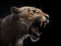 A Closeup of a Roaring Sabertooth Tiger in the Dark Royalty Free Stock Photo