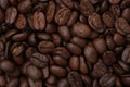 Closeup of roasted coffee beans background, brown coffee bean