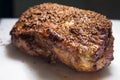Closeup roasted pork neck barbecue streak