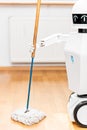 Robot floor scrubber is cleaning the floor