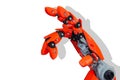 Closeup robot hand made from plastic 3d isolated