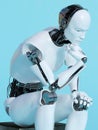 Closeup of robot man in thinking pose. Royalty Free Stock Photo
