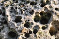 Closeup rock erosion holes . Texture background