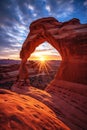 Closeup Rock Formation Sun Setting Background Arch Window Leadin