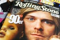 Closeup of Rolling Stone music magazine cover with portrait of nirvana singer Kurt cobain in the nineties Royalty Free Stock Photo